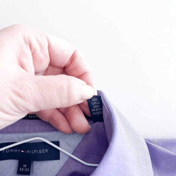 Tommy Hilfiger Mens Shirt Regular Fit Long Sleeve French Cuffs Purple Size 16 - Picture 4 of 8